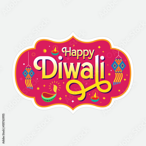 Happy Diwali Festival Sticker or Label Design with Decorative Ornaments photo