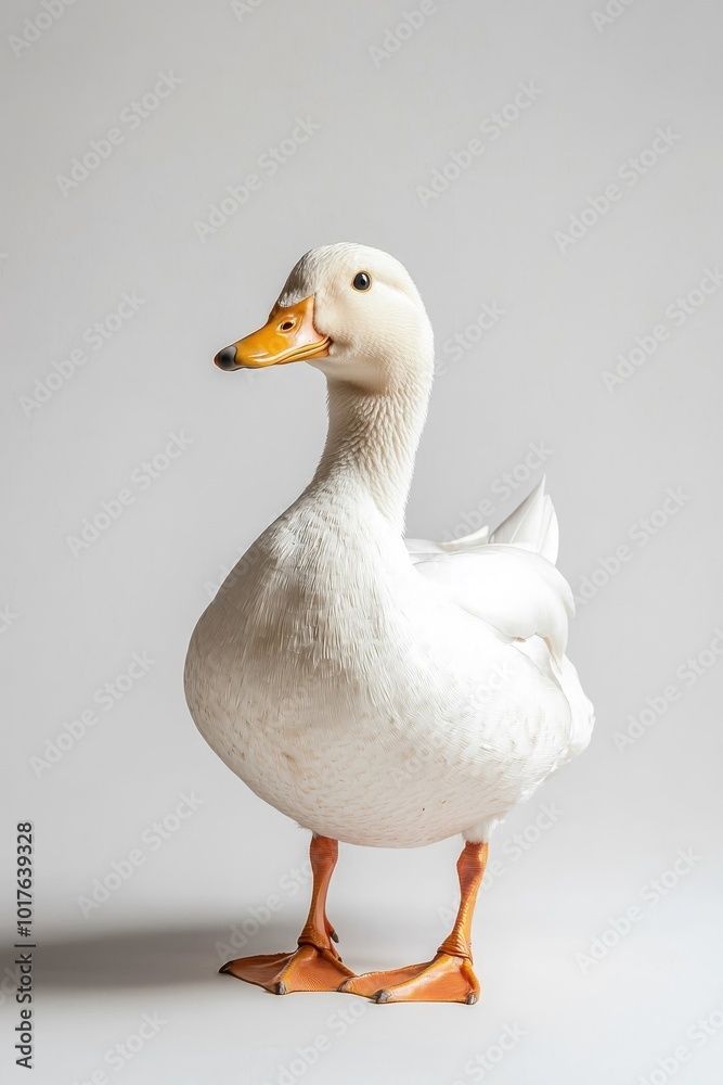 A duck standing tall, isolate on white background, with bright feathers and a confident posture. A duck standing tall, isolate on white background, with bright feathers and a confident posture.