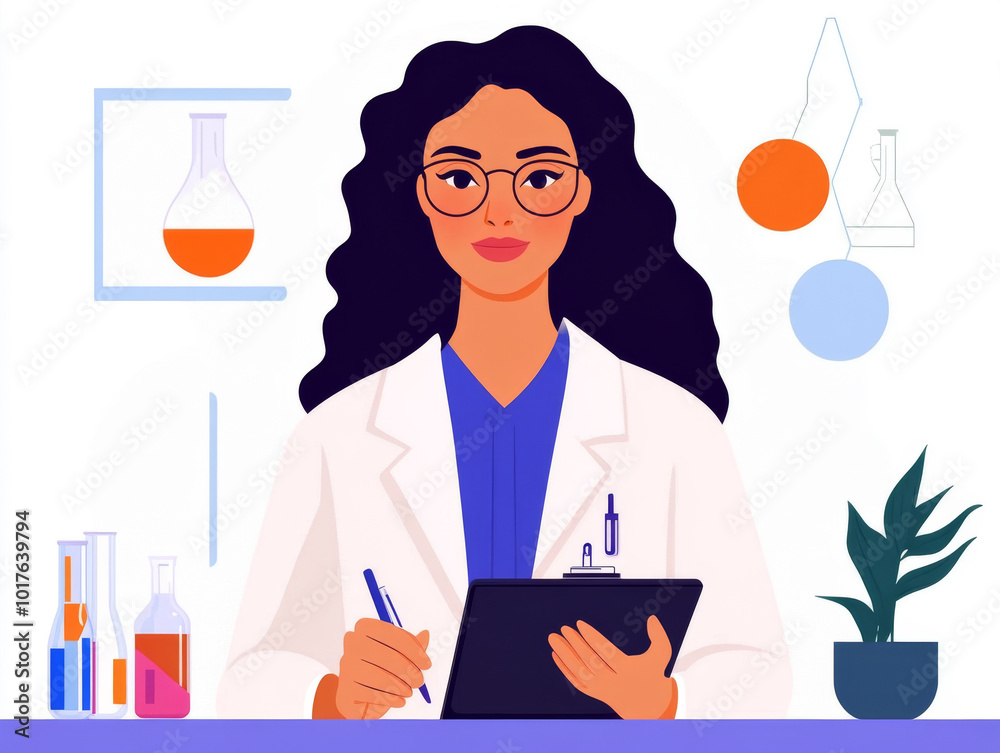 A female scientist leading a research project, presenting her findings to colleagues in a bright, modern laboratory. A female scientist leading a research project, presenting her findings to colleagues in a bright, modern laboratory.
