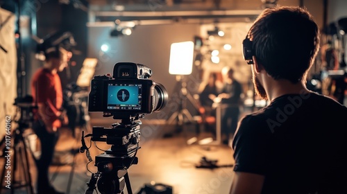 Wallpaper Mural A small business video production studio with a team setting up cameras and lighting, professional atmosphere with high-end equipment Torontodigital.ca