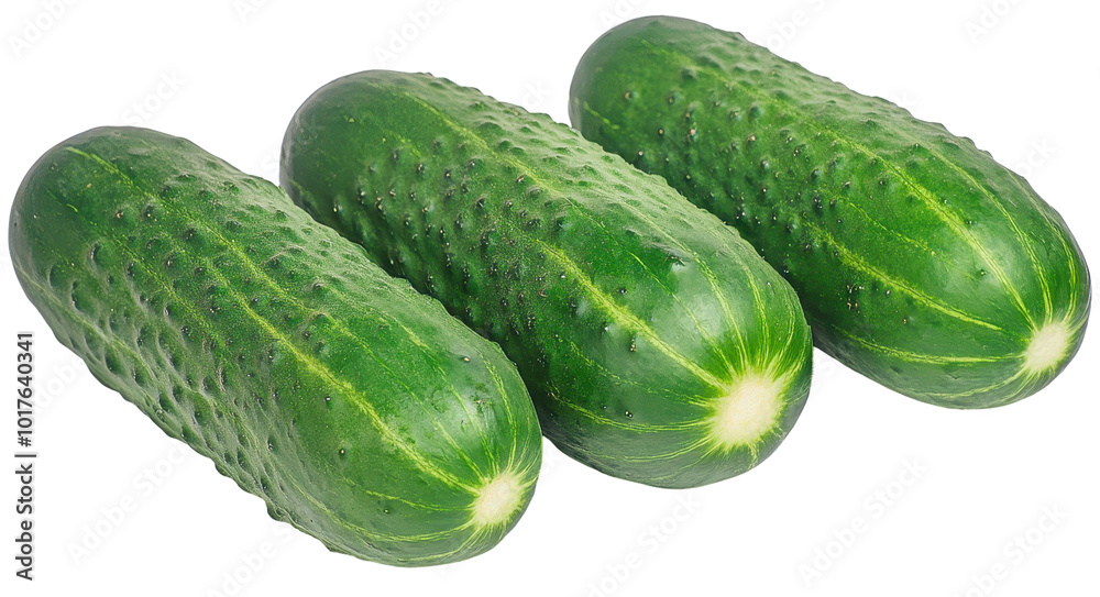 Set of three cucumbers with textured skin, transparent background Set of three cucumbers with textured skin, transparent background
