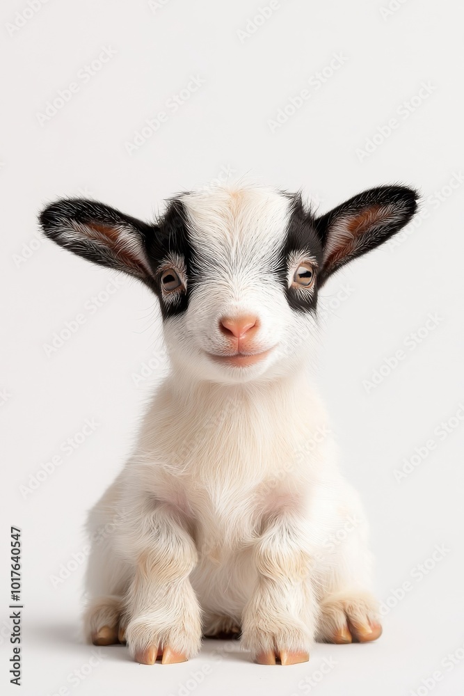 A baby goat, isolate on white background, with small horns and a curious, playful expression. A baby goat, isolate on white background, with small horns and a curious, playful expression.