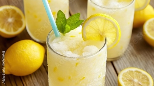 Refreshing lemonade with mint served in a glass, garnished with lemon slices and ice, perfect for a summer day.