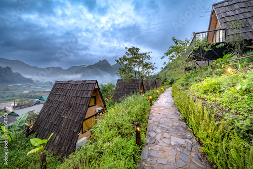 Muong Loong Ecogarden - September 22, 2024: Muong Loong Ecogarden is a luxury resort in Ky Son, Nghe An, Vietnam. It is surrounded by majestic mountains and primeval forests, offering visitors a peace