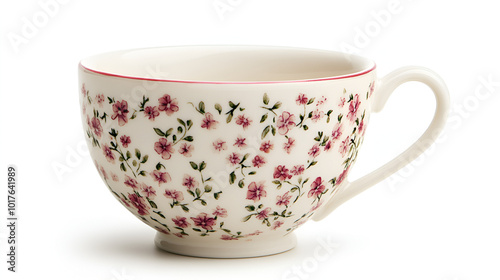 Porcelain teacup with delicate floral design isolated on white background ready to bring joy to any space , cartoon drawing, water color style