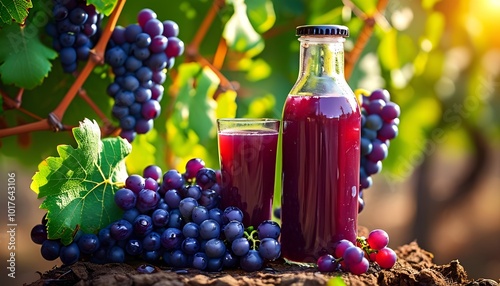 Fresh Grape Juice with Grapes in Natural Setting