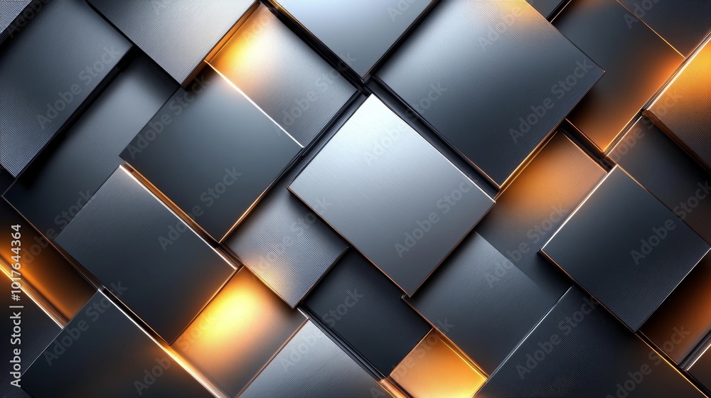 Fototapeta premium Metallic silver and gold background with 3D chrome vector design, raised geometric diamond shapes, high-contrast light reflections, sleek modern look