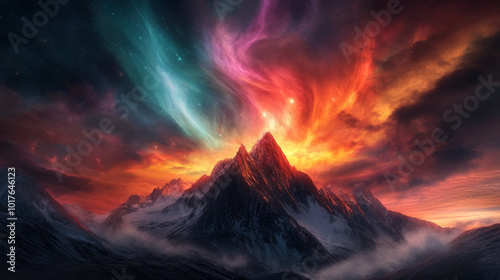 A mythical scene of the Aurora Borealis as a gateway to another world, inspired by ancient tales of aurora gods and spirits.