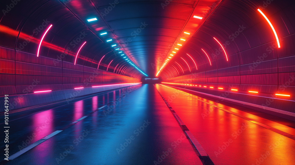 Futuristic train station in blue orange tunnel Futuristic train station in blue orange tunnel