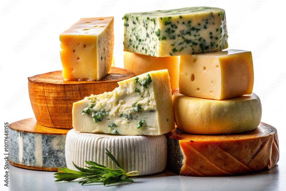 Closeup of Assorted Cheeses on White Background for Culinary Blogs and Promotions Closeup of Assorted Cheeses on White Background for Culinary Blogs and Promotions
