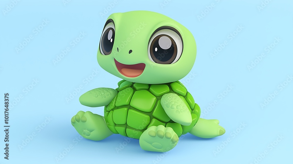 Obraz premium Cute Cartoon Turtle Sitting on Blue Background