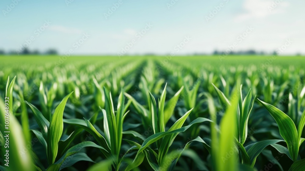 Obraz premium Lush verdant 3D of a thriving organic farm with deep green fields abundant crops and a serene pastoral landscape The image conveys a sense of productivity fertility and sustainability in a natural