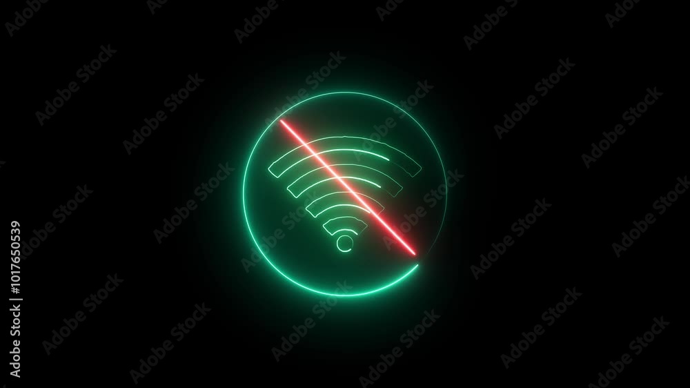 Glowing Neon No WiFi Symbol and No Internet Sign. No wireless wifi or sign for remote internet access.. Glowing Neon No WiFi Symbol and No Internet Sign. No wireless wifi or sign for remote internet access..