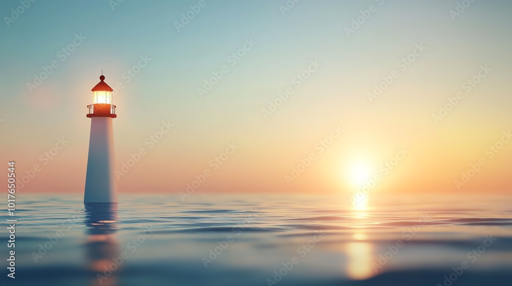 A tranquil lighthouse standing tall against a serene sunset over calm waters. A tranquil lighthouse standing tall against a serene sunset over calm waters.