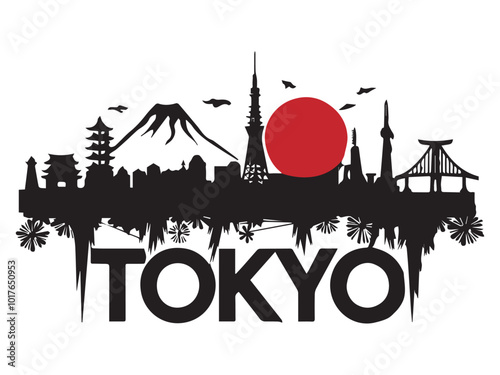 Vector illustration of cityscape of Tokyo, Japan