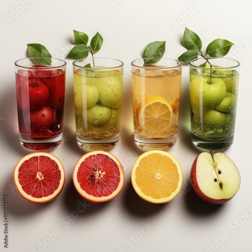 Stylized Set of Orange Juices in Different Glasses for Refreshing Summer