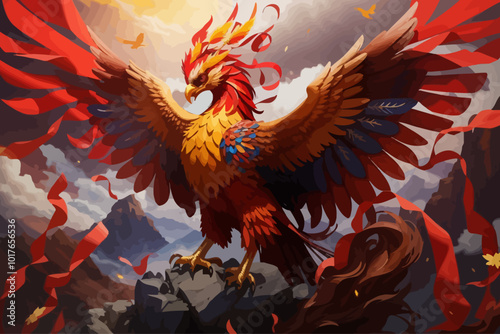 phoenix with the flag of china behind illustration