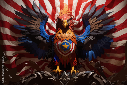 phoenix with the flag of United States of America behind illustration