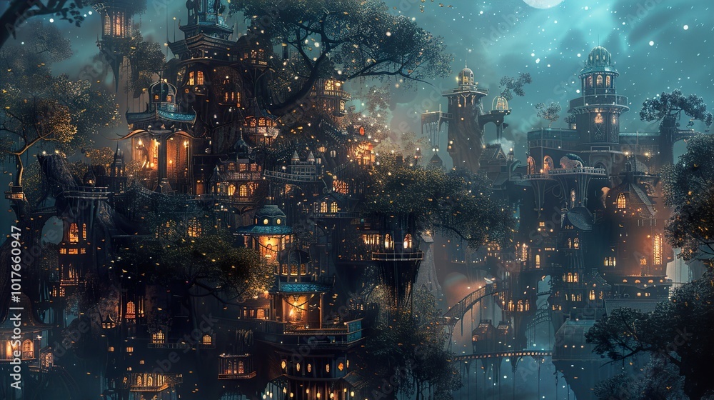 Enchanted Treehouse City: A Nighttime Fantasy Enchanted Treehouse City: A Nighttime Fantasy