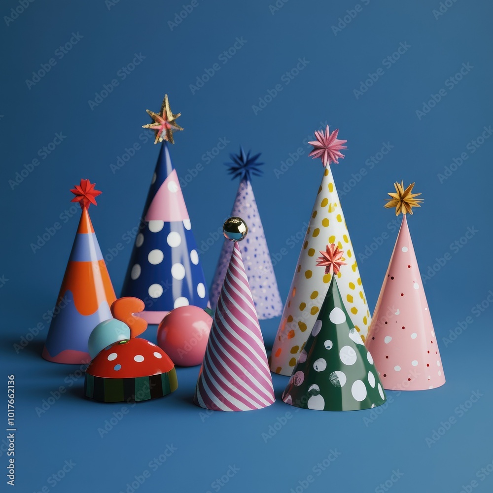 Party hats and festive items with backgrounds Party hats and festive items with backgrounds