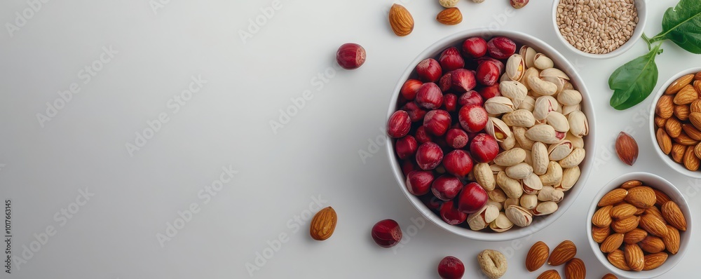 A beautifully arranged bowl of mixed nuts and seeds, showcasing a variety of textures and colors. A beautifully arranged bowl of mixed nuts and seeds, showcasing a variety of textures and colors.