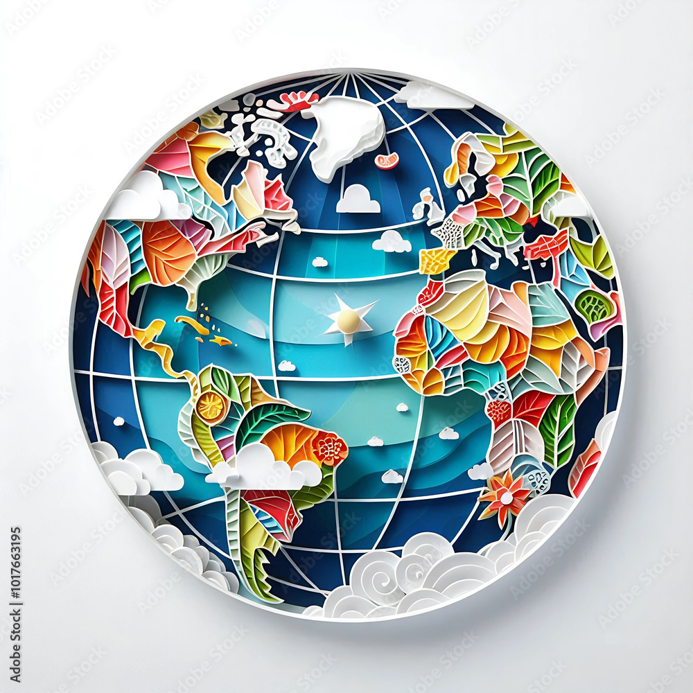 Naklejka premium AI generated image of a beautiful world globe paper cut art