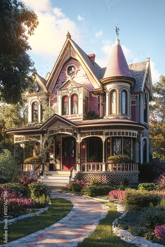 Design a vintage house with a mix of Victorian and early 20thcentury design elements