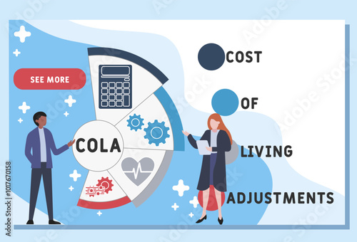 COLA - Cost of Living Adjustments acronym. business concept background. vector illustration concept with keywords and icons. lettering illustration with icons for web banner, flyer, landing pag