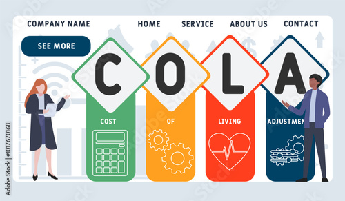 COLA - Cost of Living Adjustments acronym. business concept background. vector illustration concept with keywords and icons. lettering illustration with icons for web banner, flyer, landing pag