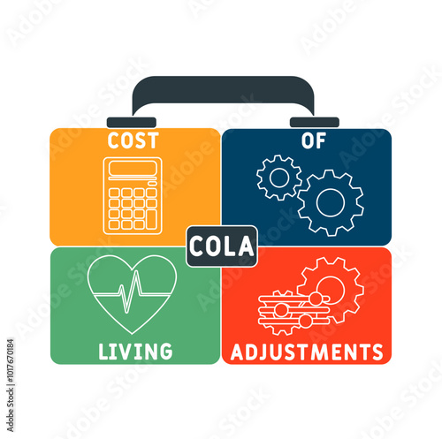 COLA - Cost of Living Adjustments acronym. business concept background. vector illustration concept with keywords and icons. lettering illustration with icons for web banner, flyer, landing pag