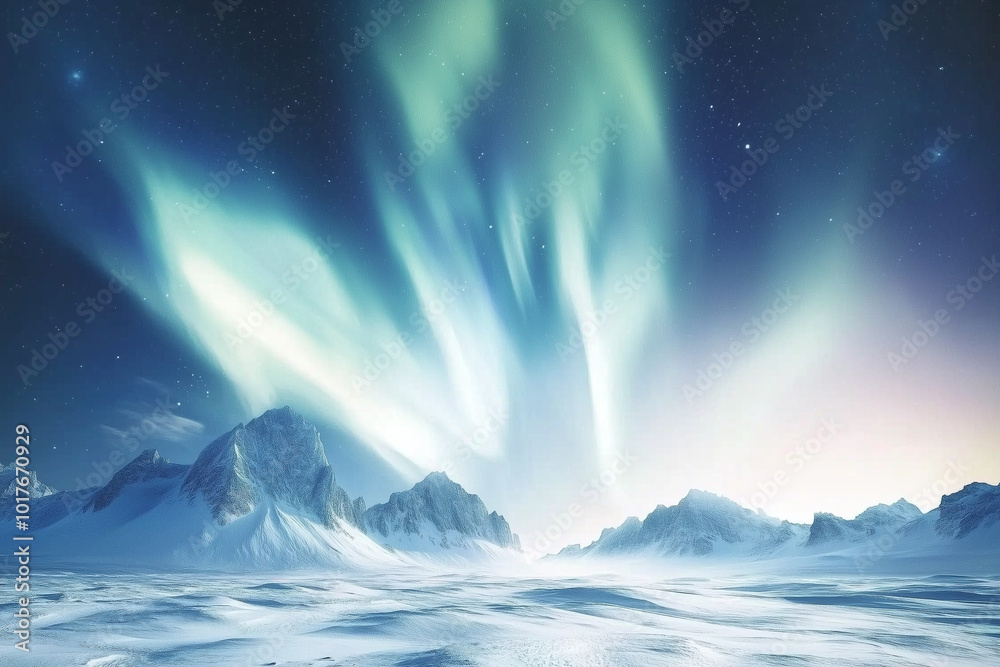 Fototapeta premium Northern Lights Over Snowy Landscape at Dusk