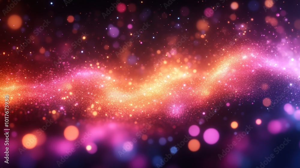 Vibrant Glowing Particles Flowing In Abstract Waves With Sparkling Bokeh Effect In Pink And Orange Gradient Vibrant Glowing Particles Flowing In Abstract Waves With Sparkling Bokeh Effect In Pink And Orange Gradient