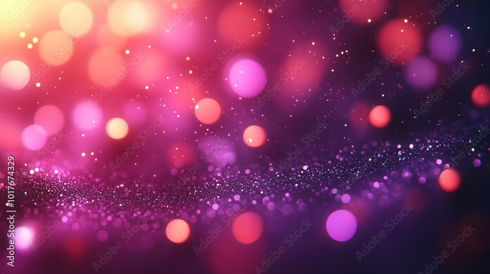 Abstract Bokeh Light Effects In Soft Pink And Purple Hues With Glittering Particles On A Dark Background Abstract Bokeh Light Effects In Soft Pink And Purple Hues With Glittering Particles On A Dark Background