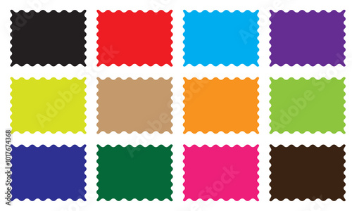 Color rectangle frames with wiggly borders. Torn paper, jagged rectangular shape box element set with zigzag edges . Geometric zig zag wavy labels,  isolated on white  background. EPS 10