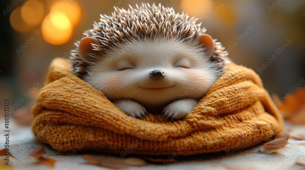 Cute Hedgehog Napping in a Blanket Cute Hedgehog Napping in a Blanket