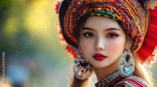 Lovely young lady in traditional attire Commonly used in cultural and fashion photography, showcasing traditional clothing from various cultures.