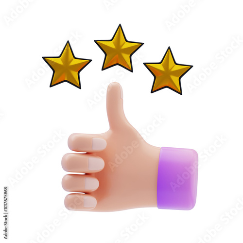 3D Customer Rating Thumbs Up with Three Gold Stars