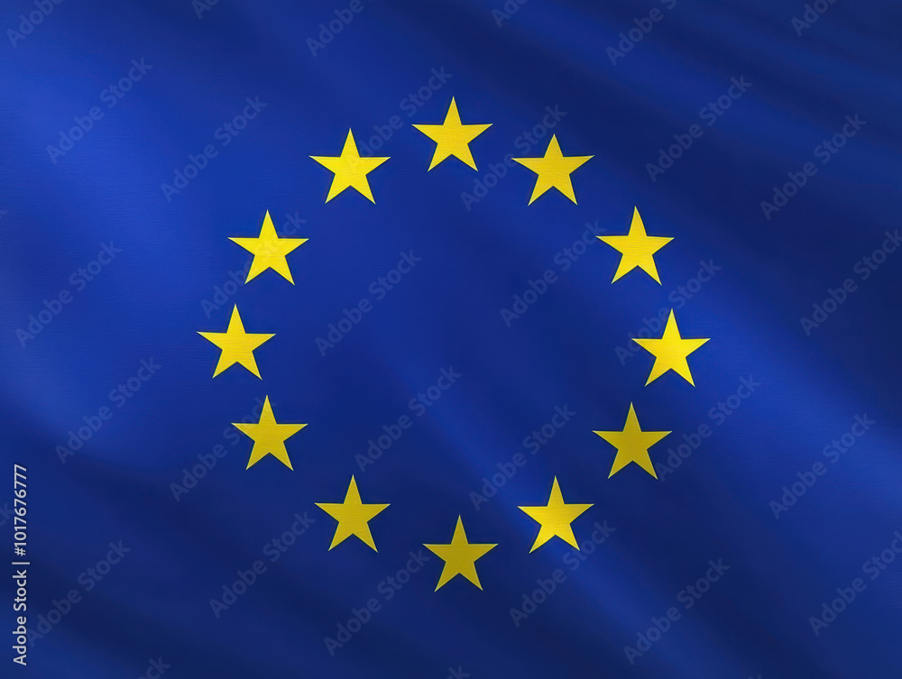 European Union flag with a blue background and yellow stars European Union flag with a blue background and yellow stars