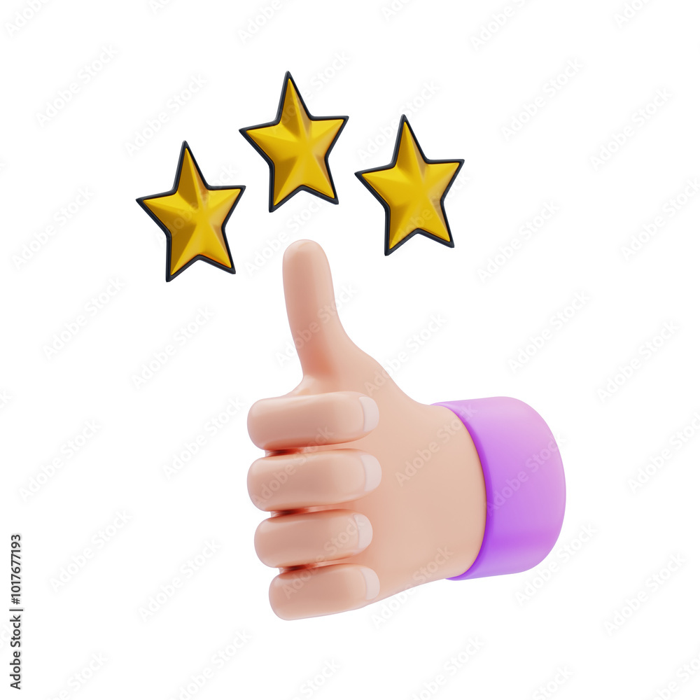 3D Customer Rating Thumbs Up with Three Gold Stars 3D Customer Rating Thumbs Up with Three Gold Stars