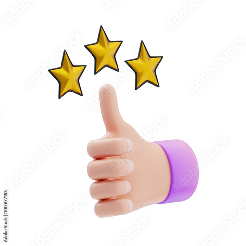 3D Customer Rating Thumbs Up with Three Gold Stars