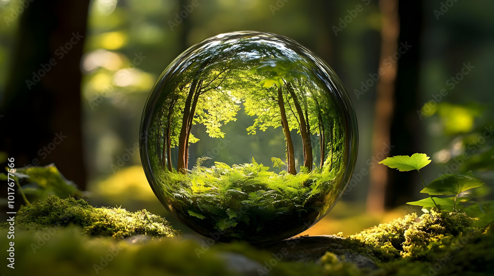 A Crystal Ball Reflecting a Lush Forest Scene, Capturing the Tranquility and Beauty of Nature A Crystal Ball Reflecting a Lush Forest Scene, Capturing the Tranquility and Beauty of Nature