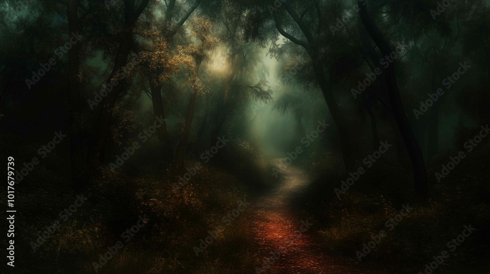 Fototapeta premium Atmospheric Forest Trail Background. Nature Photography. 