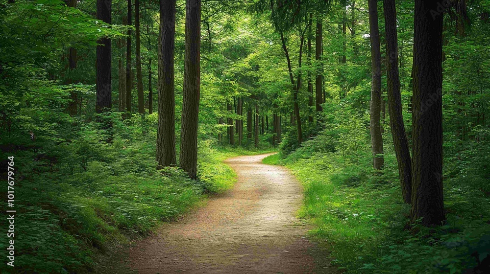 Fototapeta premium Atmospheric Forest Trail Background. Nature Photography. 