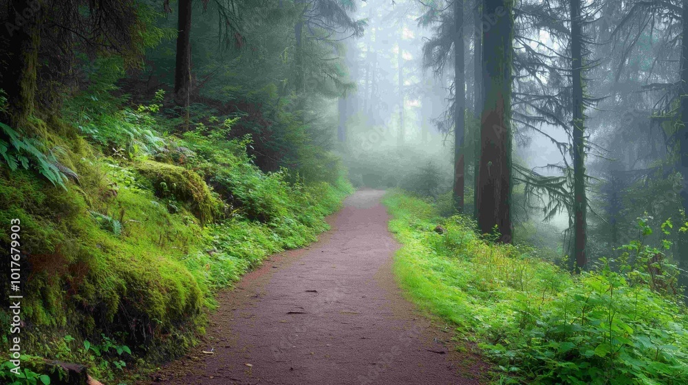 Naklejka premium Atmospheric Forest Trail Background. Nature Photography.