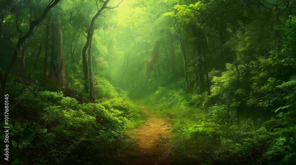 Fototapeta premium Atmospheric Forest Trail Background. Nature Photography. 