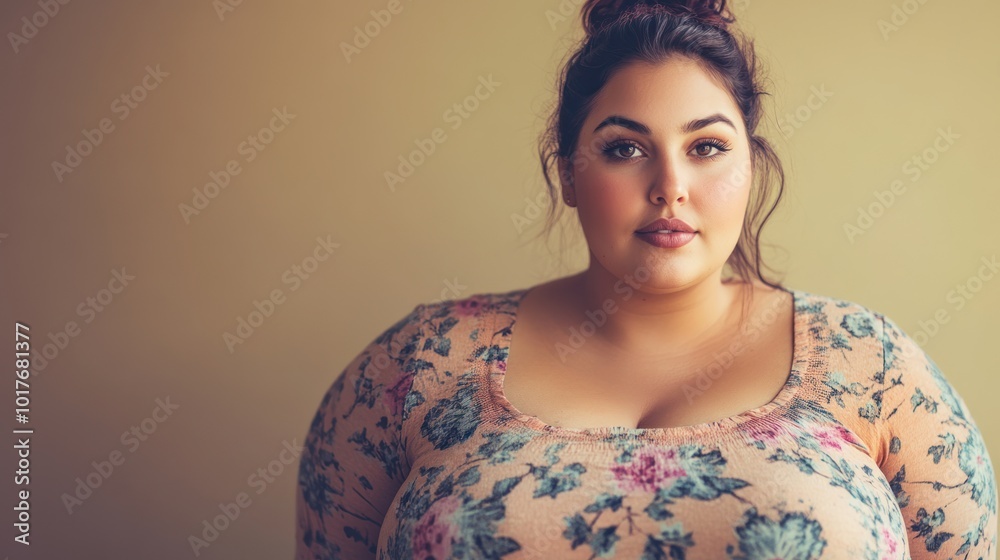 Portrait of confident overweight young woman Often used in personal branding and body-positive photography showcasing confidence.