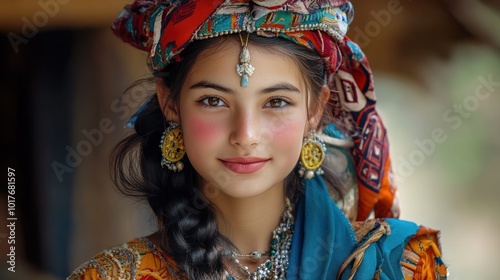 Portrait of young lady in cultural clothing A frequently used keyword in cultural, fashion, and lifestyle photography, highlighting heritage and identity.