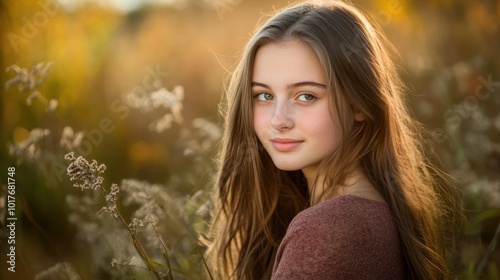 Portrait of young lady in natural surroundings Often used in outdoor portrait sessions, this keyword focuses on the integration of nature with portraiture.