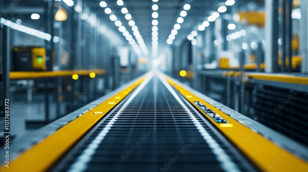 Industrial Conveyor Belt System in a Factory or Warehouse Industrial Conveyor Belt System in a Factory or Warehouse