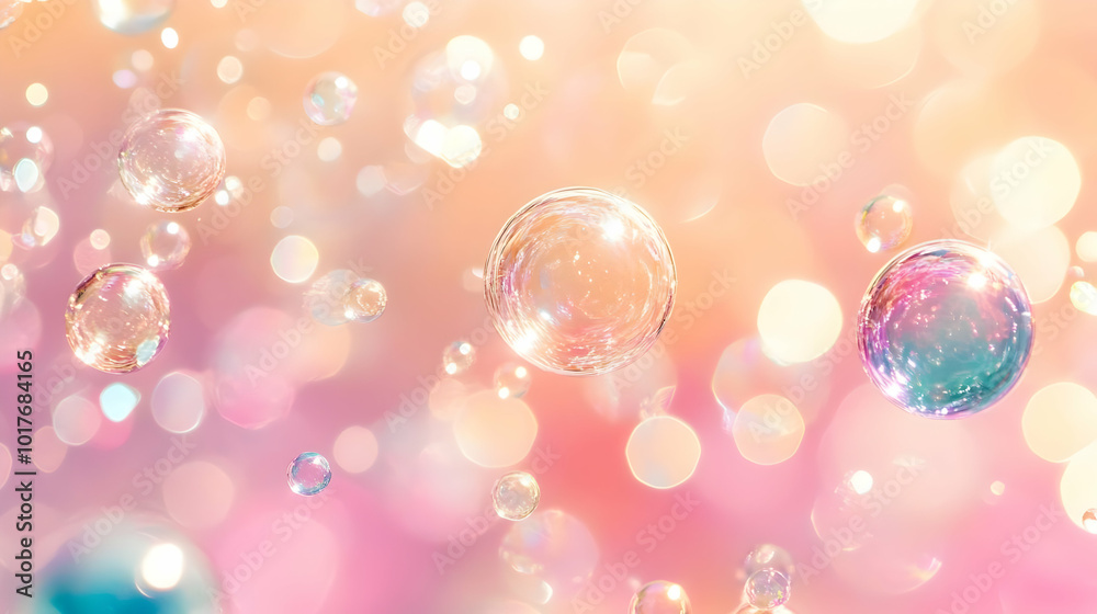 Floating Bubbles and Bokeh Lights on Pink Background. Floating Bubbles and Bokeh Lights on Pink Background.